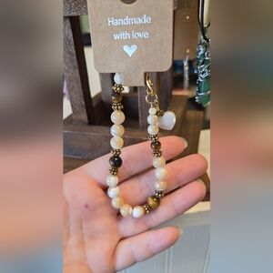 Elegant Moonstone & Tigers Eye Beaded Bracelet with Gold Accents
